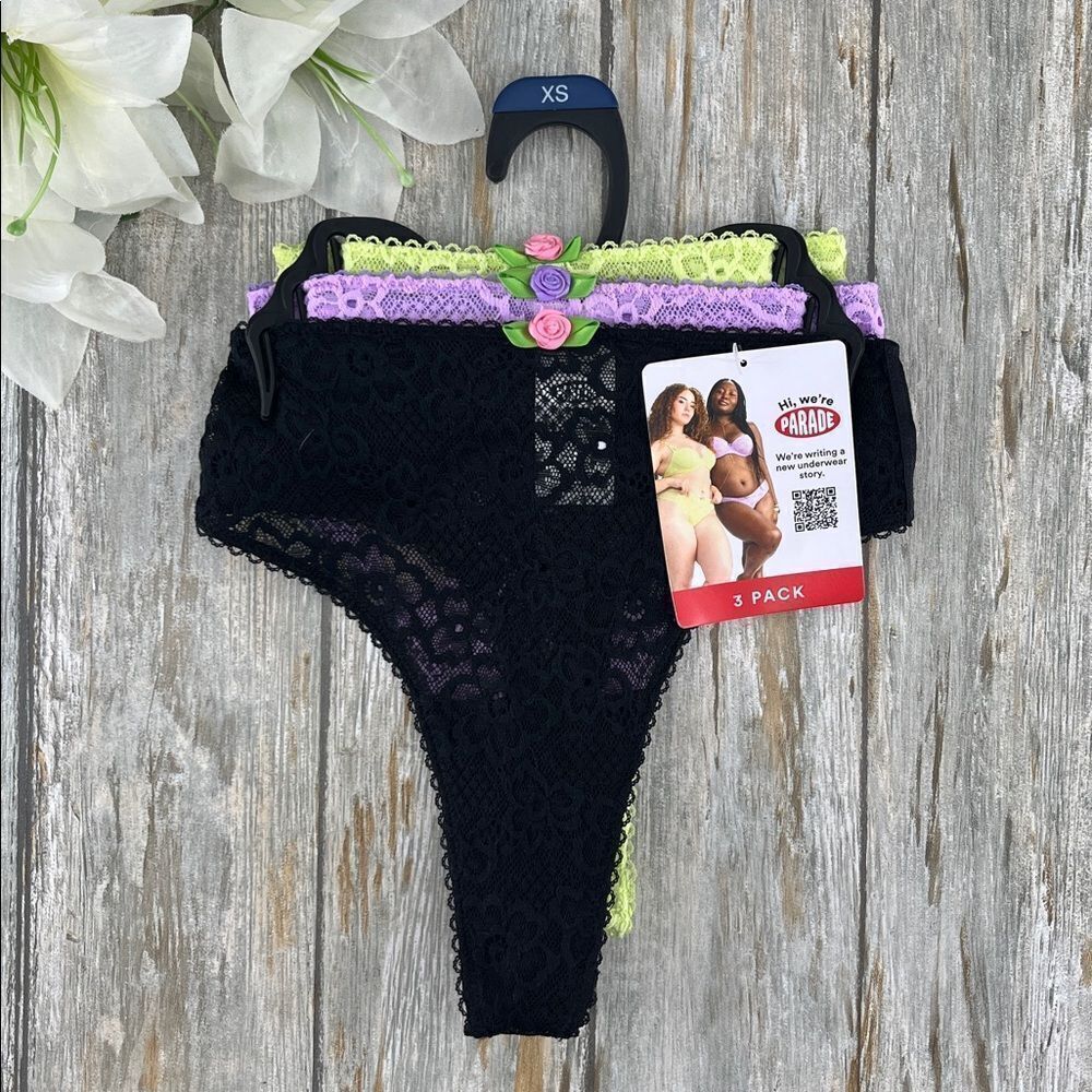 Women’s Parade Lace Mesh Thong Underwear, 3-Pack XS